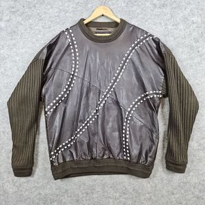 Bagazio Men's Woven Leather Front Sweater Size XXL Cable Knit‎ LOOSE STITCHING